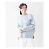 サックス | ハイネックケーブルニット | Leilian PLUS HOUSE