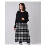 ブラック | チェック切替ドッキングワンピース | Leilian PLUS HOUSE