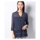 ネイビー | 7分袖シアーシャツ | Leilian