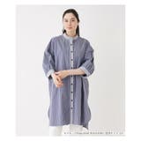 ブルー系 | ストライプ切替チュニックブラウス | Leilian PLUS HOUSE