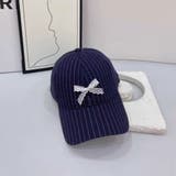 NAVY | ストライプCAP レースリボン付 | LETee