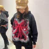 BLACK | リボンプリントワンウォッシュパーカー/すみくろ | LETee