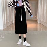 BLACK | カットソーロングスカート/ウエストゴム仕様 | LETee