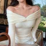 WHITE | 前絞りオフショルニットプルオーバー | LETee