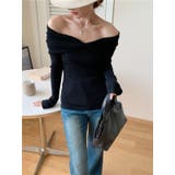 BLACK | 前絞りオフショルニットプルオーバー | LETee