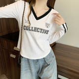 WHITE | スリーブライン&ロゴ Vネックロングスリーブティーシャツ | LETee