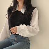 BLACK | 異素材ドッキングえり付きトップス | LETee