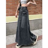 ハイウエストデニムロングスカート/アウトボタン/6ポケッツ | LETee | 詳細画像1