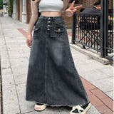 ハイウエストデニムロングスカート/アウトボタン/6ポケッツ | LETee | 詳細画像3