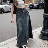 ハイウエストデニムロングスカート/アウトボタン/6ポケッツ | LETee | 詳細画像4