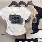 デニムワッペン サイドシャーリングトップス/刺繍ロゴ/ショート丈 | LETee | 詳細画像1