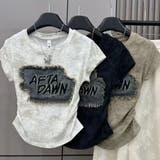 デニムワッペン サイドシャーリングトップス/刺繍ロゴ/ショート丈 | LETee | 詳細画像2