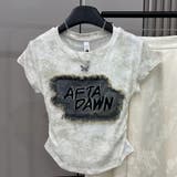 WHITE | デニムワッペン サイドシャーリングトップス/刺繍ロゴ/ショート丈 | LETee