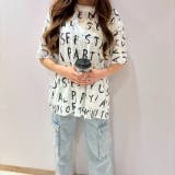 WHITE | 英字総プリントトップス/変わり織/レーシー | LETee