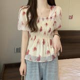 花柄シフォントップス/スクエアネック | LETee | 詳細画像1