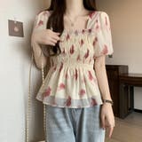 花柄シフォントップス/スクエアネック | LETee | 詳細画像4