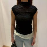 BLACK | 総レースハイネックタンクトップ | LETee