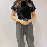 BLACK | ロゴプリントオフショルダーTシャツ ショート丈 | LETee