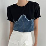 BLACK | デニムドッキングトップス ショート丈 | LETee