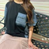 BLACK | サイド切り替え&袖&ポケット デニムドッキングTシャツ | LETee