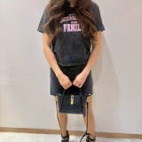 BLACK | PINKロゴプリントワンウォッシュトップス＆ラップスカート風ショートパンツ セッ… | LETee