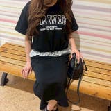 BLACK | 裾レース半袖ロゴプルオーバー&ロングスカート セットアップ | LETee