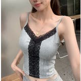 GREY | レース付きキャミソール/レースライン/センターレースストライプ | LETee