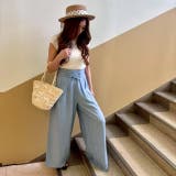 BLUE | ウエスト編み込み紐デザイン 涼しげなタック入りワイドパンツ | LETee