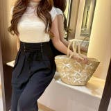 BLACK | ウエスト編み込み紐デザイン 涼しげなタック入りワイドパンツ | LETee