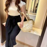 BLACK | 同素材ウエストベルトデザイン 涼しげなタック入りワイドパンツ | LETee