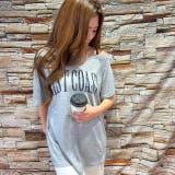 GREY | ロゴプリントワンショルダー風カットソートップス/肩ひも付き | LETee