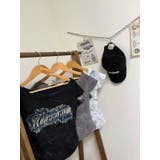 BLACK | デニムワッペン付ムラゾメラウンドネックトップス/サイドシャーリング | LETee