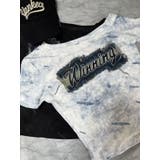 BLUE | デニムワッペン付ムラゾメラウンドネックトップス/サイドシャーリング | LETee