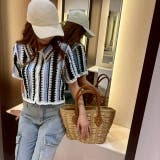 BLUE | クロシェ風ストライプえり付きカーディガン | LETee