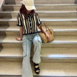 BLACK | クロシェ風ストライプえり付きカーディガン | LETee