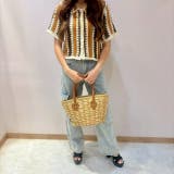 BROWN | クロシェ風ストライプえり付きカーディガン | LETee