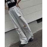 WHITE | ダメージスウェットパンツ/リラックスパンツ/ウエストゴム | LETee