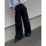 BLACK | ダメージスウェットパンツ/リラックスパンツ/ウエストゴム | LETee