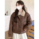 BROWN | フェイクレザージャケット/ボア付き | LETee