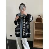 デニムドッキングジャカードニットカーディガン | LETee | 詳細画像1 