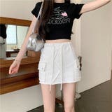 WHITE | 切りっぱなしデザインカーゴタイプミニスカート/インナーパンツ付 | LETee