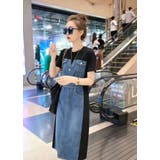 BLACK | デニムドッキングワンピース Tシャツ レイヤード風 | LETee