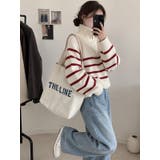 RED | ハイネックボーダーハーフZIPニットプルオーバー | LETee