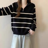 ハイネックボーダーハーフZIPニットプルオーバー | LETee | 詳細画像4 