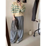 BLUE | ハイネックボーダーハーフZIPニットプルオーバー | LETee