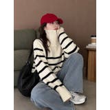 WHITE | ハイネックボーダーハーフZIPニットプルオーバー | LETee
