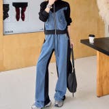 BLACK | デニム切替バイカラートラックジャケット&パンツ セットアップ | LETee