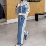 GREY | デニム切替バイカラートラックジャケット&パンツ セットアップ | LETee