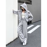 GREY | ロゴプリントオーバーサイズZIPパーカー&ワイドパンツセットアップ | LETee