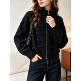 BLACK | ミリタリーデザインメタルボタンニットジャケット | LETee